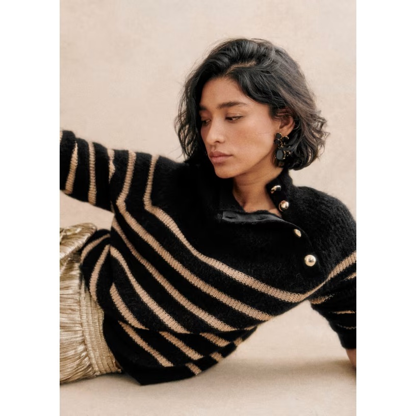 Szane Trudy Sweater Womens Small Jumper Motled Gray Kid Super Mohair Stripe